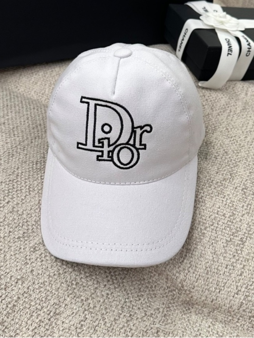 Dior. White Black Embroidered Name logo Baseball Hat Cap